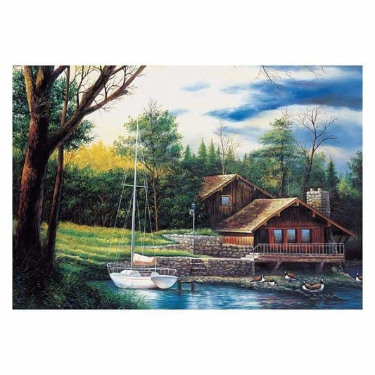 Full Drill - 5D DIY Diamond Painting Kits Cartoon Beautiful Cottage By the Lake - NEEDLEWORK KITS