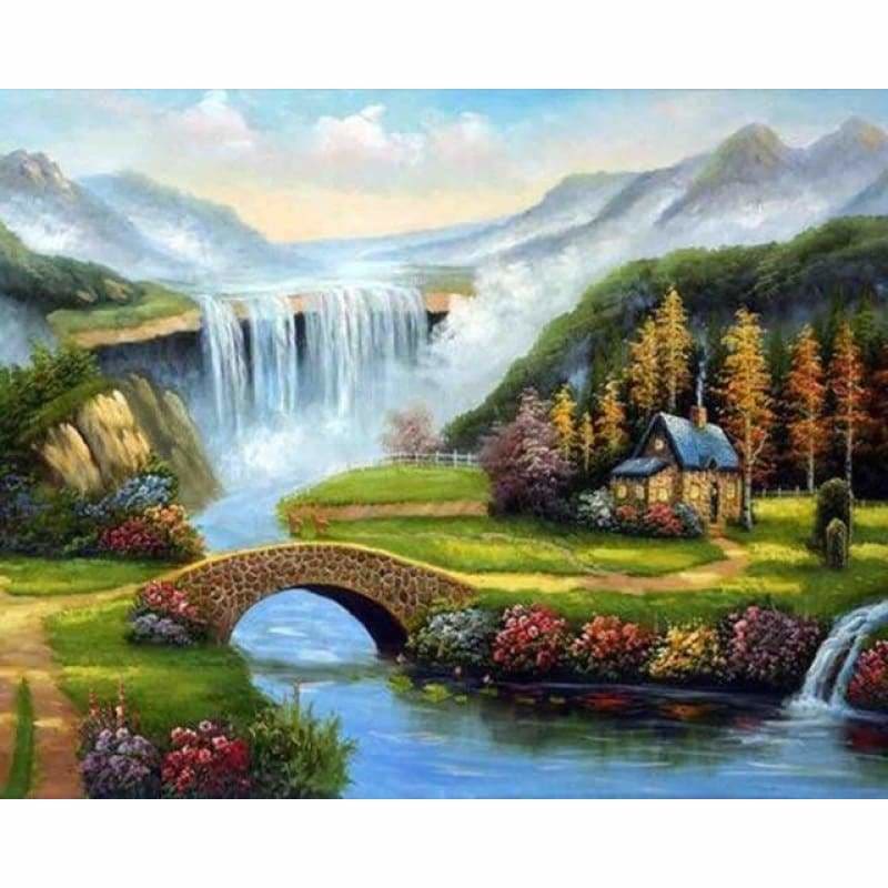 Dream Wall Decor Landscape Waterfalls Mountain Full Drill - 