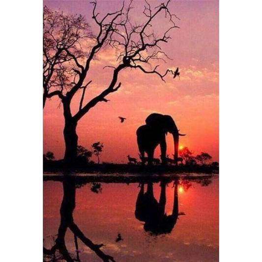 Elephant Sunset 02- Full Drill Diamond Painting - Special