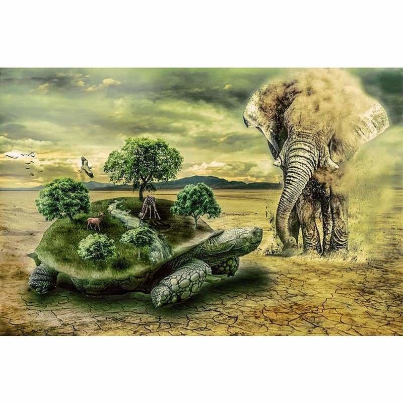 Full Drill - 5D DIY Diamond Painting Kits Fantasy Turtle Forest and Elephant Dessert - NEEDLEWORK KITS