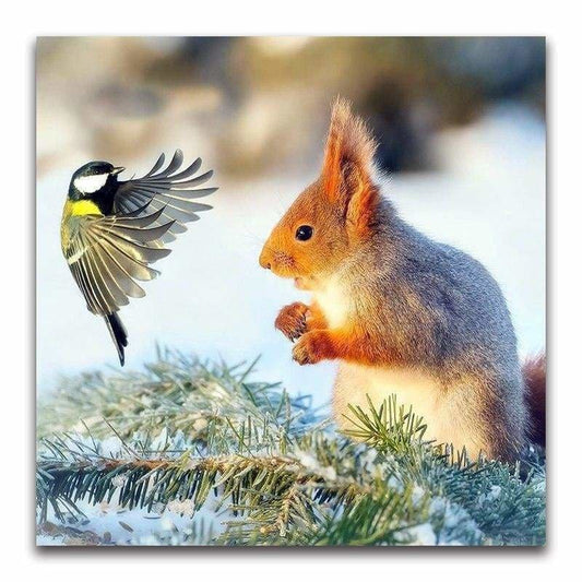 Full Drill - 5D DIY Diamond Painting Kits Winter Cute Squirrel & Bird - NEEDLEWORK KITS