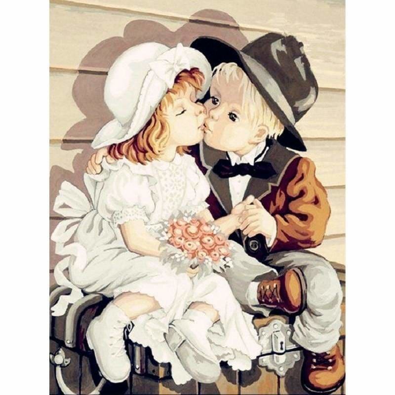 Full Drill - 5D Diamond Painting Kits Cartoon Kissing Boy 