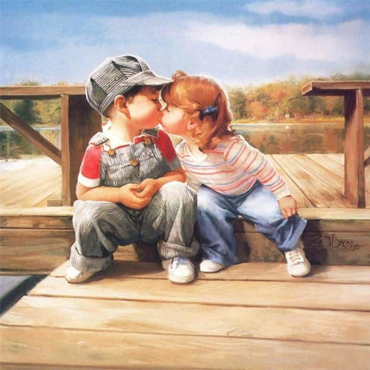 Full Drill - 5D Diamond Painting Kits Cartoon Kissing Boy