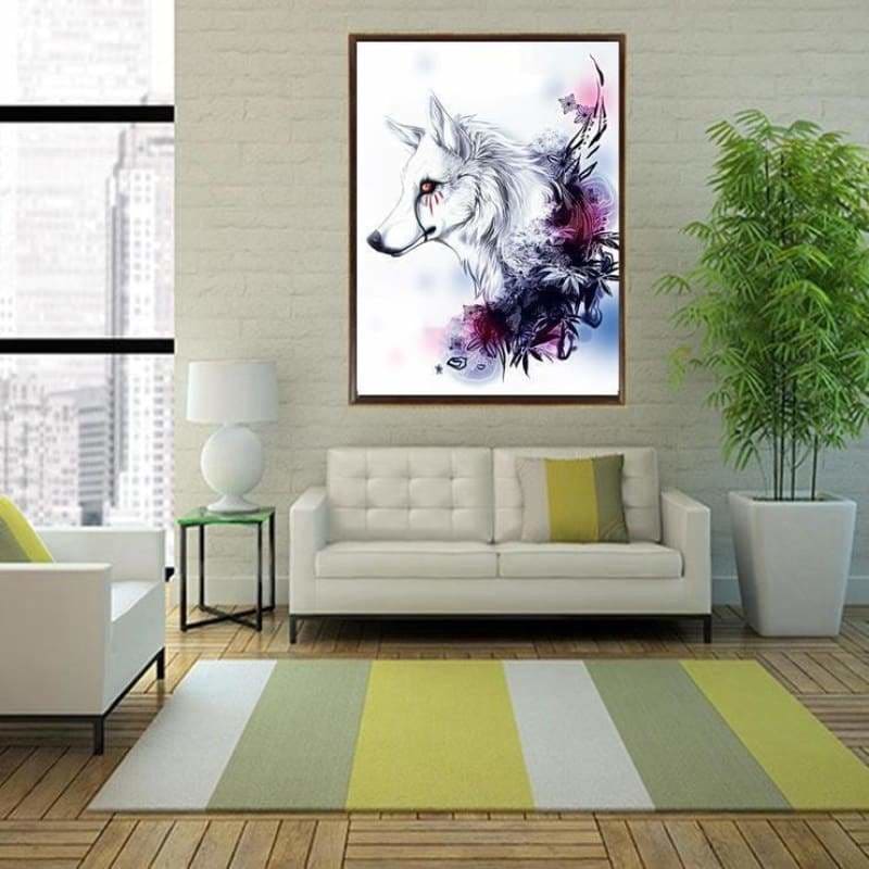 Full Drill - 5D Diamond Painting Kits Watercolor White Wolf 