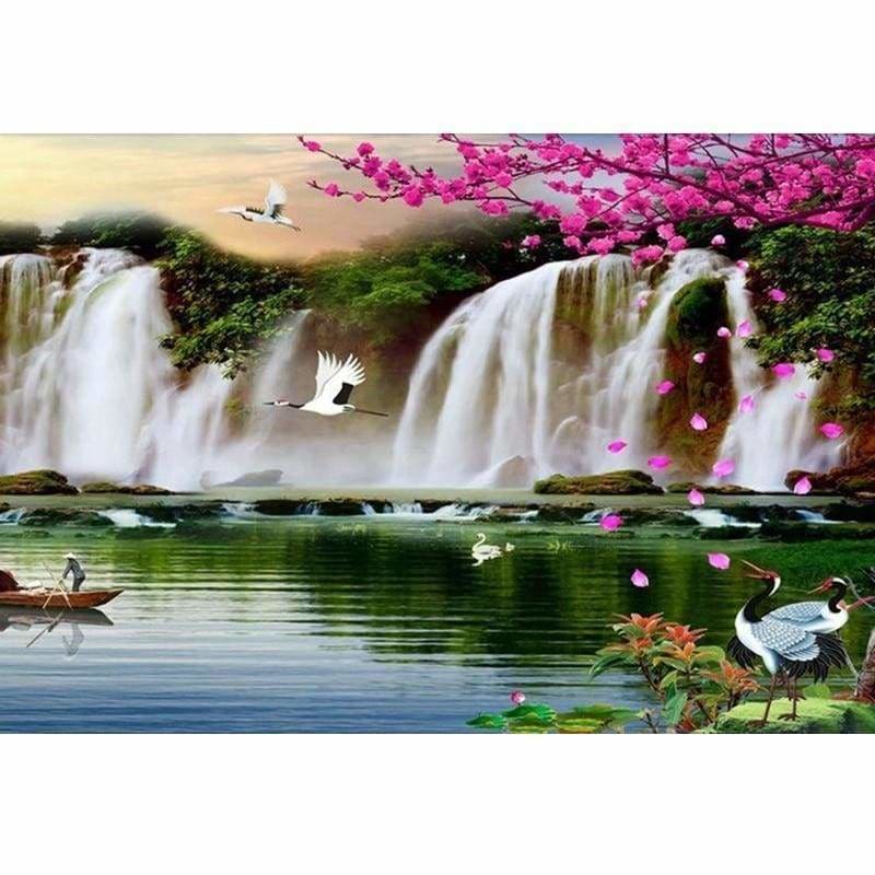 Full Drill - 5D Diamond Painting Kits Waterfall Flying Crane