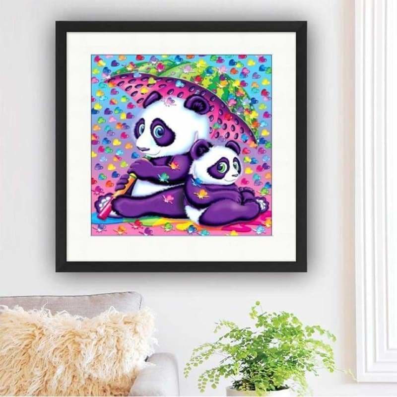 Full Drill - 5D DIY Diamond Painting Kits Cartoon Lovely Colorful Rain Panda Family - NEEDLEWORK KITS