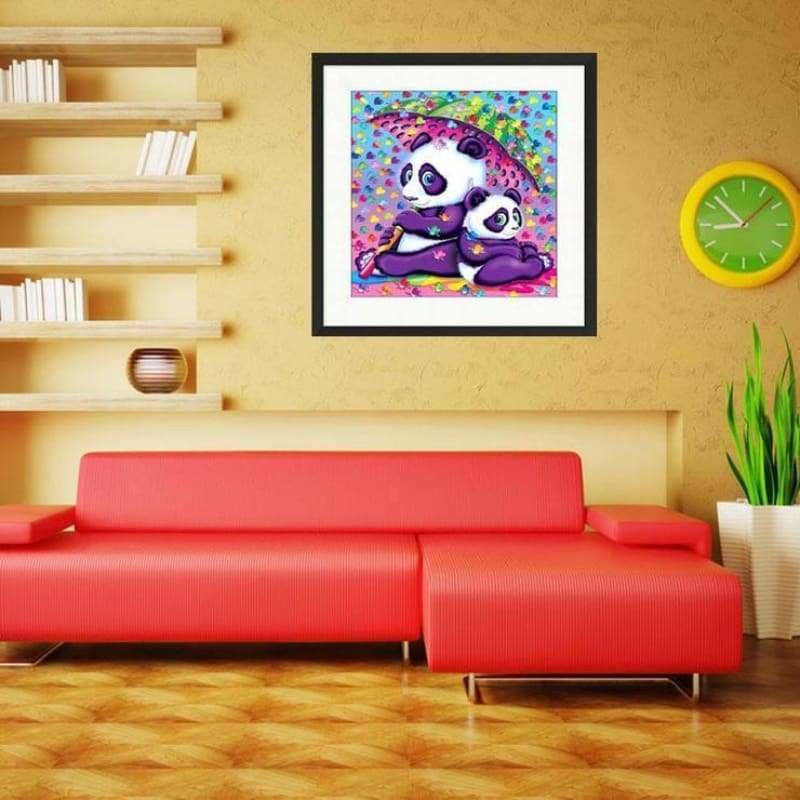 Full Drill - 5D DIY Diamond Painting Kits Cartoon Lovely Colorful Rain Panda Family - NEEDLEWORK KITS