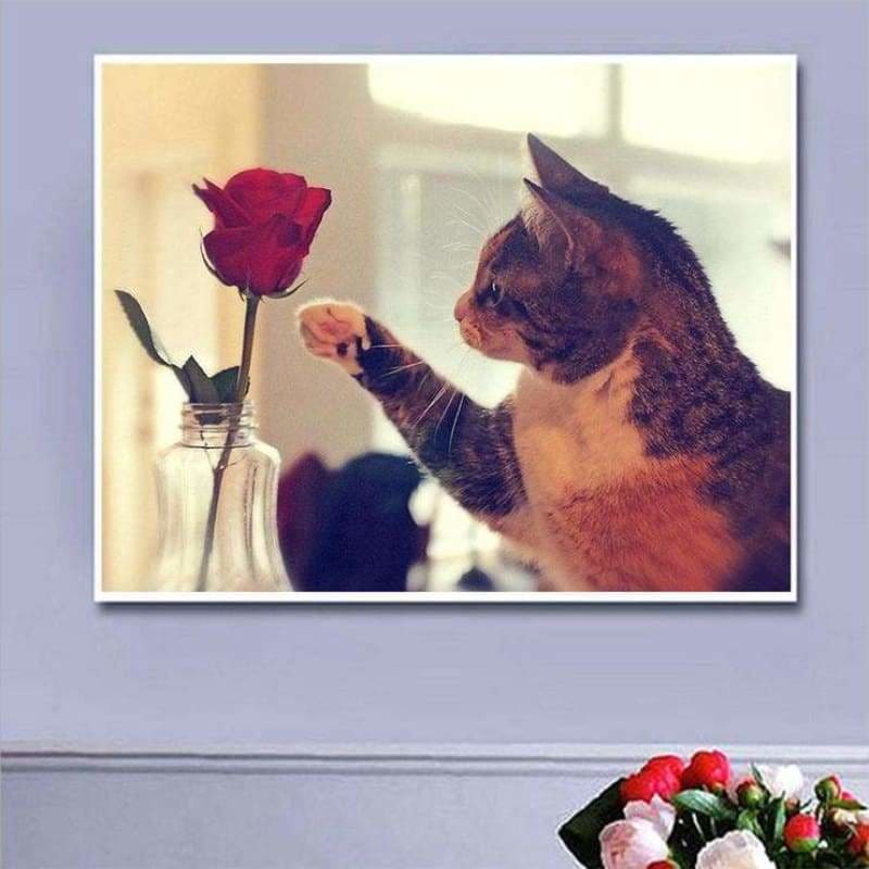 Full Drill - 5D DIY Diamond Painting Kits Cute Cat Red Rose 