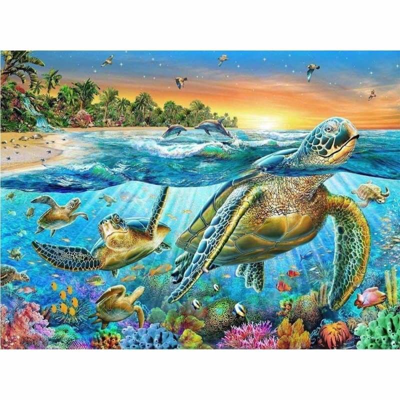 Full Drill - 5D DIY Diamond Painting Kits Sea Turtle Sunset 