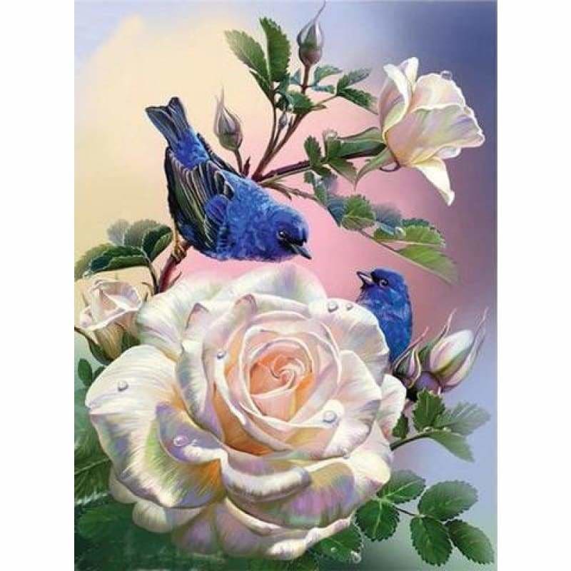 Full Drill - 5D DIY Diamond Painting Kits White Roses Birds 