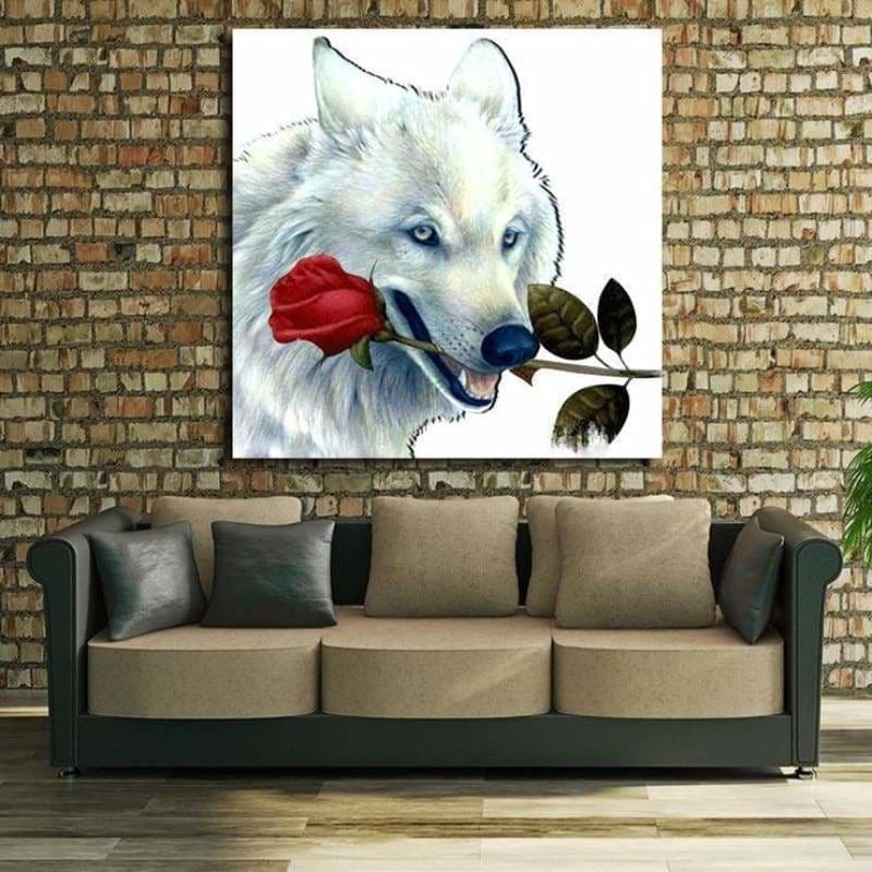 Full Drill - 5D DIY Diamond Painting Kits White Wolf Rose