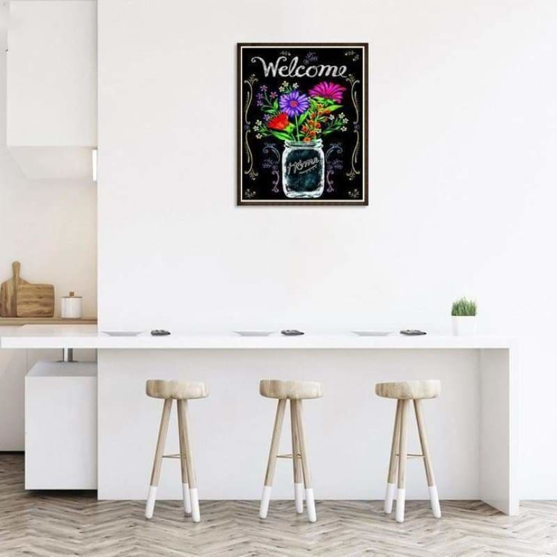 Full Drill - 5D DIY Diamond Painting Welcome Home Blackboard