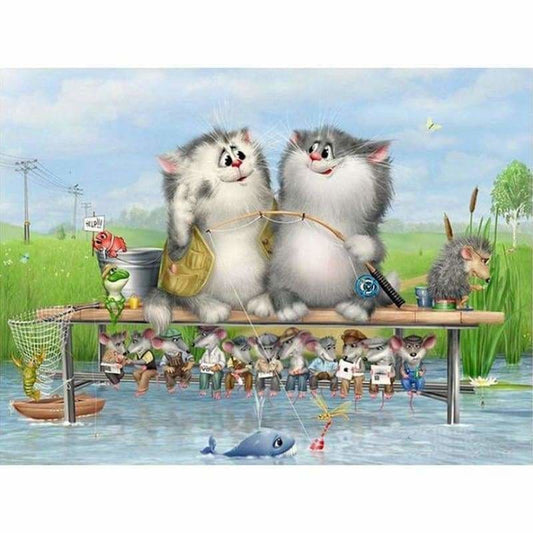 Full Drill - 5D DIY Diamond Painting Kits Funny Cartoon Cute Cat Lover Mouses Fish - NEEDLEWORK KITS