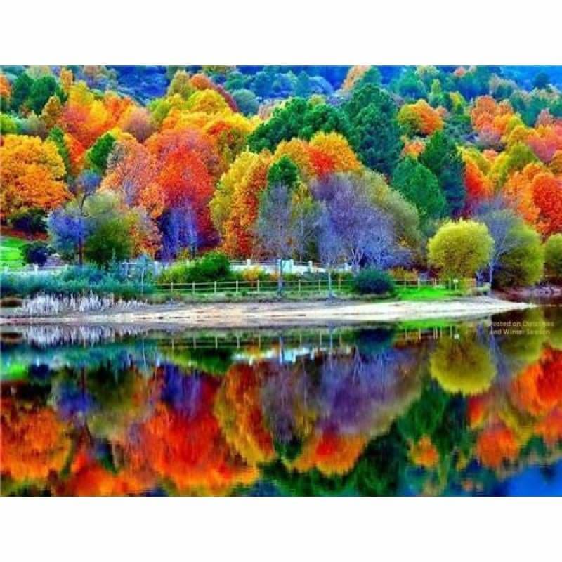 Full Drill - 5D DIY Diamond Painting Kits Cartoon Artistic Natural Forest Lake - NEEDLEWORK KITS