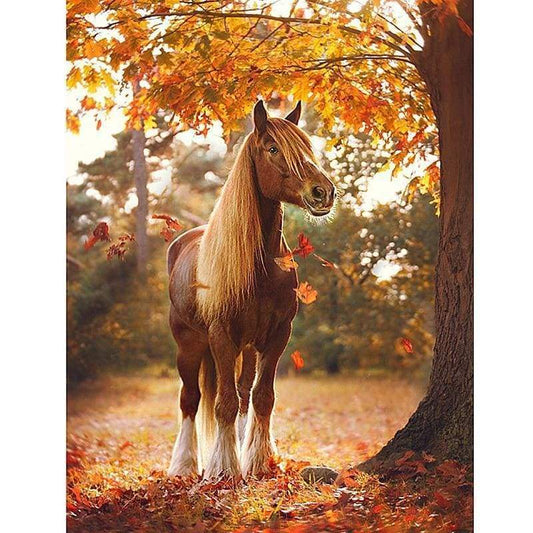 Full Drill - 5D DIY Diamond Painting Kits Horse Autumn Maple Grove - NEEDLEWORK KITS