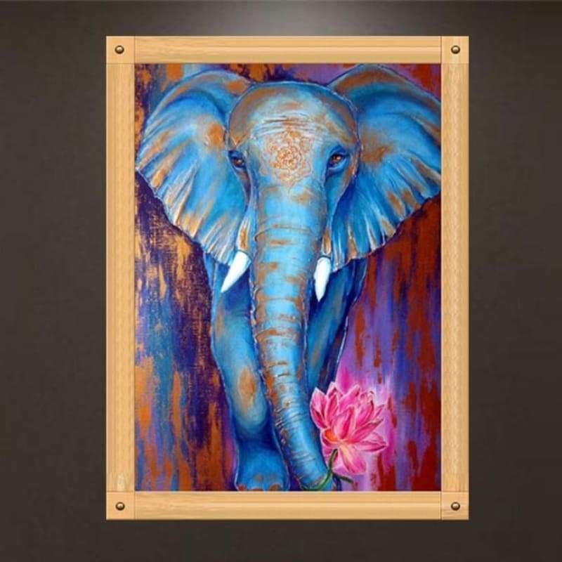 Full Drill - 5D DIY Diamond Painting Kits Cartoon Watercolor Blue Elephant Lotus - NEEDLEWORK KITS