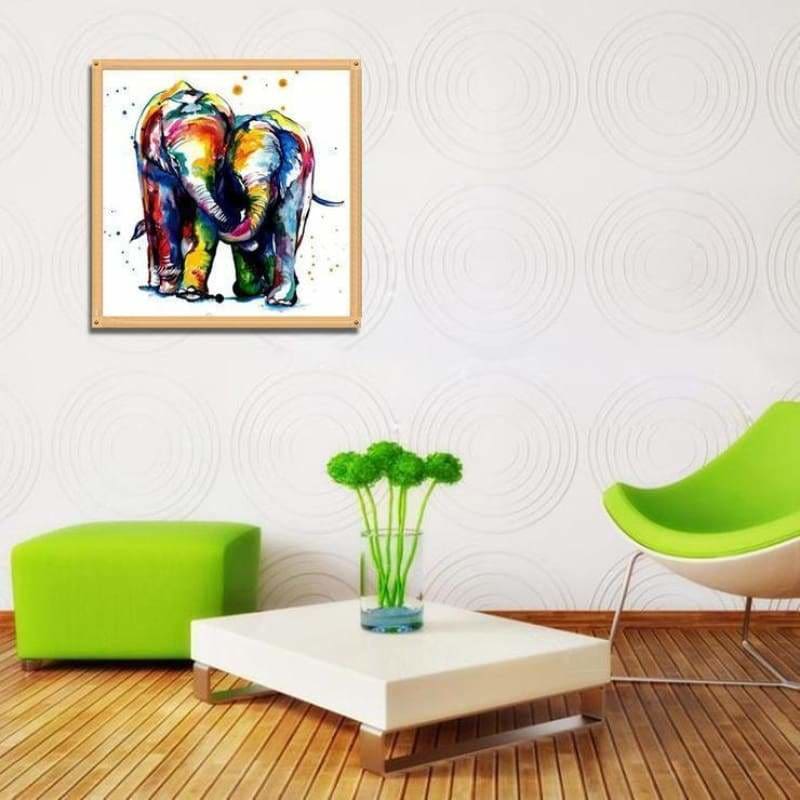 Full Drill - 5D DIY Diamond Painting Kits Cartoon Watercolor Elephants Lover - NEEDLEWORK KITS