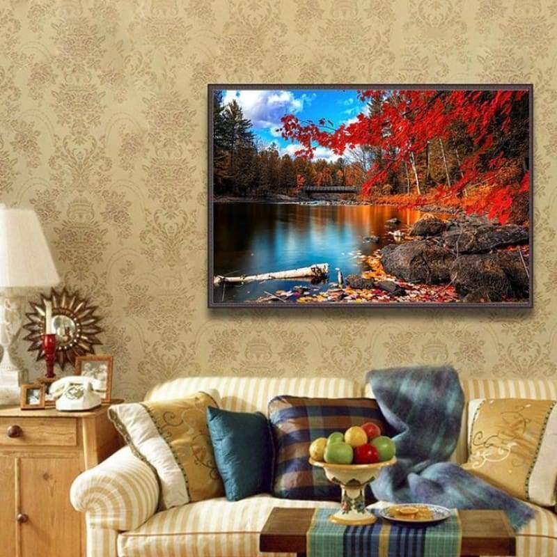 Full Drill - 5D DIY Diamond Painting Kits Charming Autumn Forest Clear Lake - NEEDLEWORK KITS