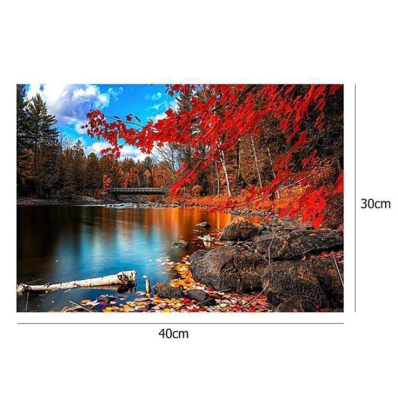 Full Drill - 5D DIY Diamond Painting Kits Charming Autumn Forest Clear Lake - NEEDLEWORK KITS