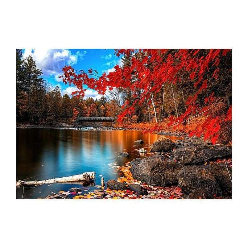 Full Drill - 5D DIY Diamond Painting Kits Charming Autumn Forest Clear Lake - NEEDLEWORK KITS