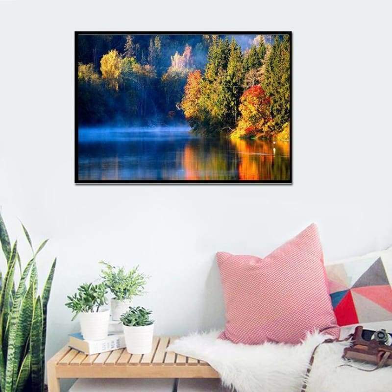 Full Drill - 5D DIY Diamond Painting Kits Charming Autumn Forest Clear Lake - NEEDLEWORK KITS