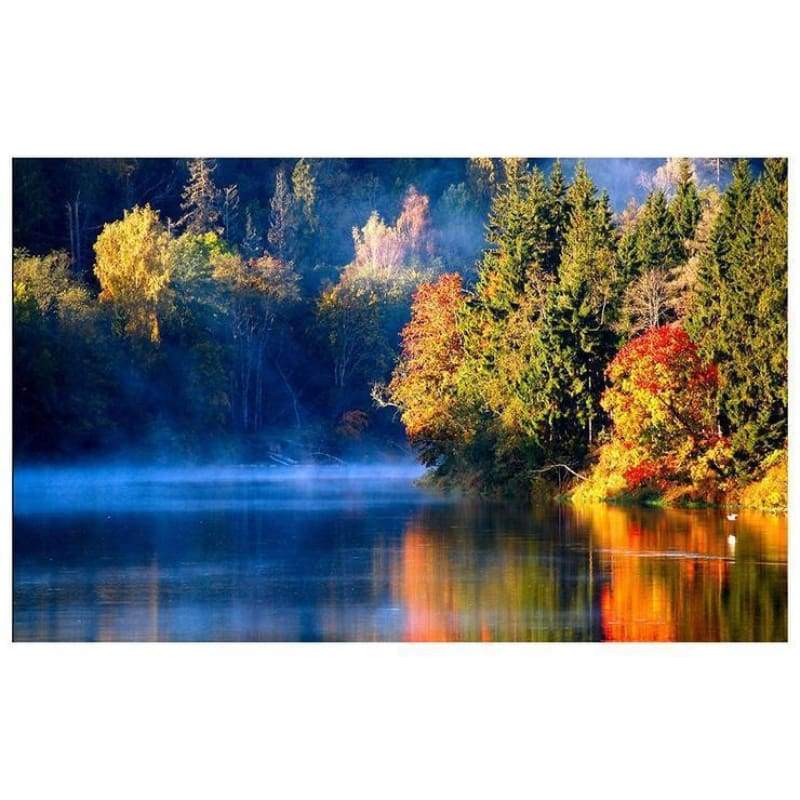 Full Drill - 5D DIY Diamond Painting Kits Charming Autumn Forest Clear Lake - NEEDLEWORK KITS