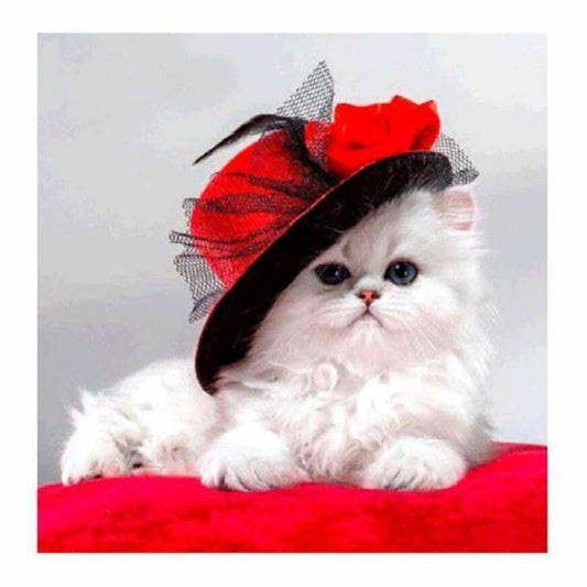 Hot Sale lovely White Cat With Hat Full Drill - 5D Diy