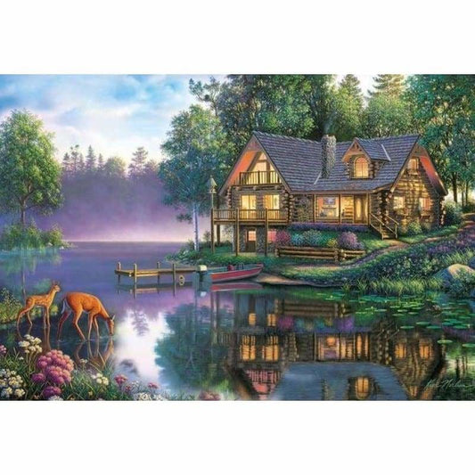 Hot Sale Rhinestone Painting Landscape Cottage Lake Full