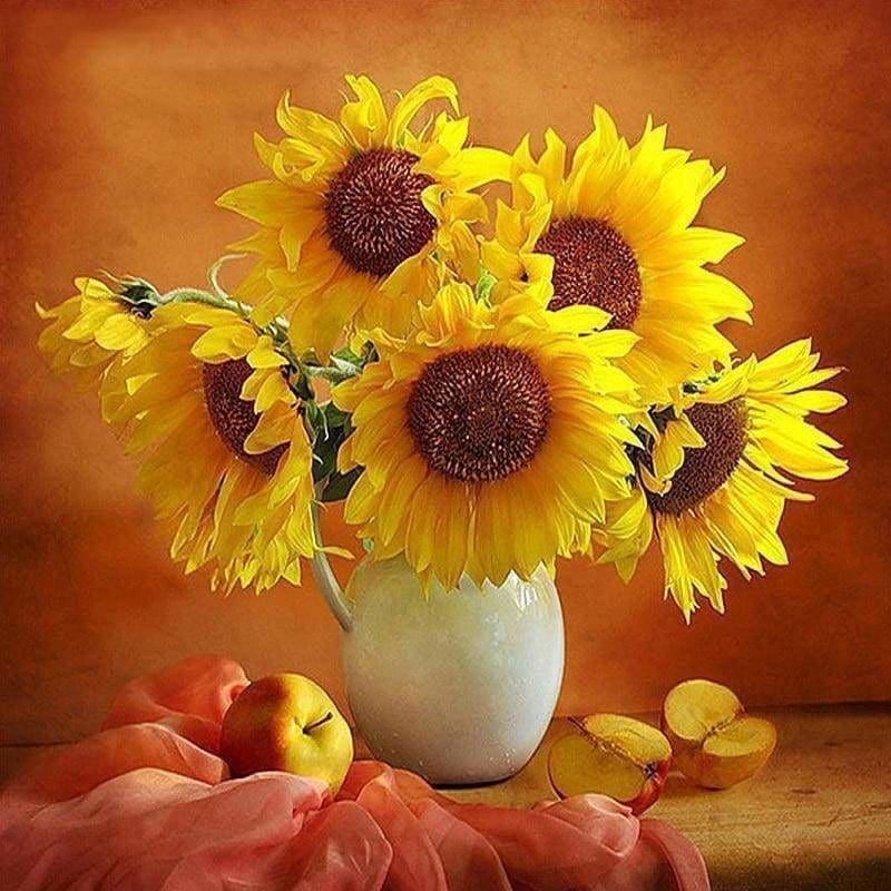 Full Drill - 5D DIY Diamond Painting Kits Warm Sunflower Fruits Tableware - NEEDLEWORK KITS