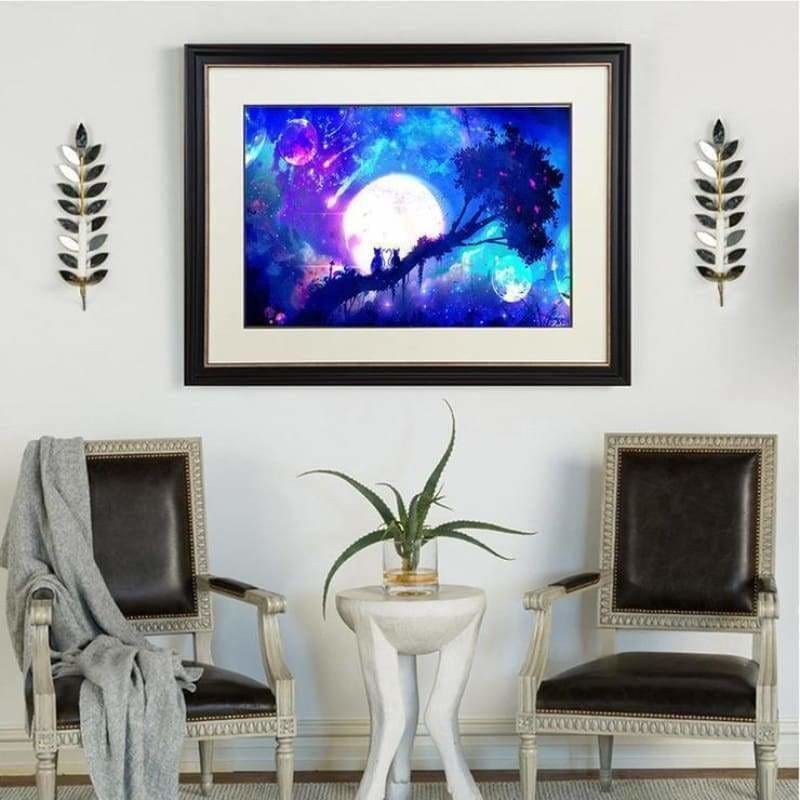 Full Drill - 5D DIY Diamond Painting Kits Fantasy Pretty Moon Sky Cats on the Tree Scene - NEEDLEWORK KITS