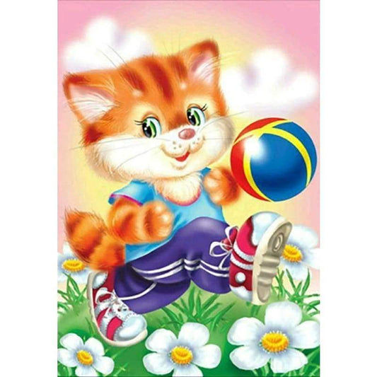 Kitten Playing Football- Full Drill Diamond Painting - NEEDLEWORK KITS