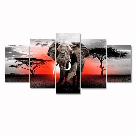 Large Size Multi Panel Sunset Elephant Full Drill - 5D DIY