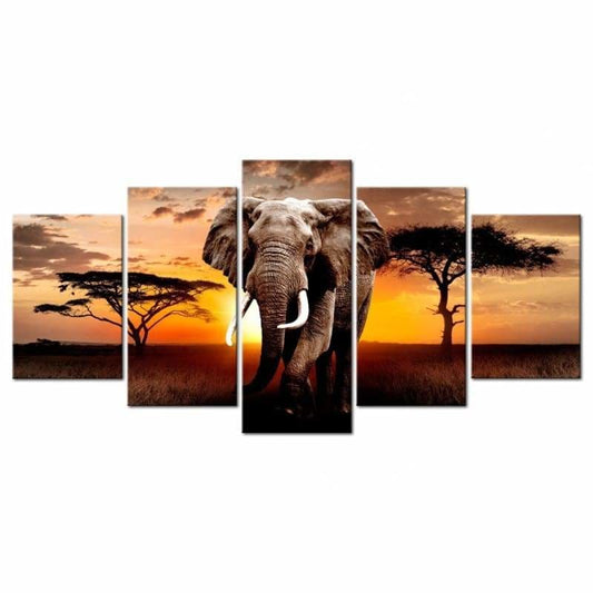 Large Size Multi Panel Sunset Elephant Full Drill - 5D DIY