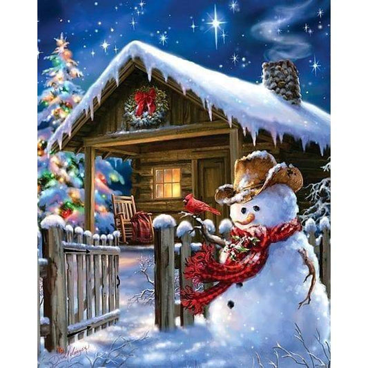 Log Cabin Snowman- Full Drill Diamond Painting - NEEDLEWORK KITS