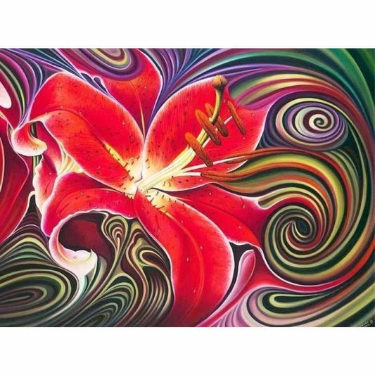 Modern Art Red Abstract Flower Pattern Full Drill - 5D Diy 