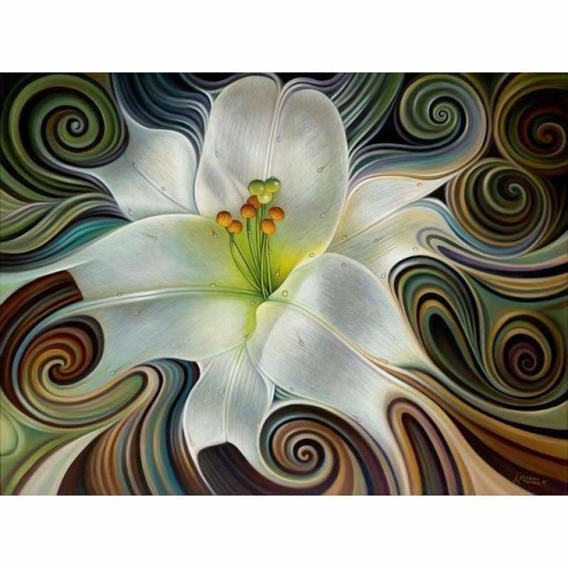 Modern Art White Abstract Flower Pattern Full Drill - 5D Diy