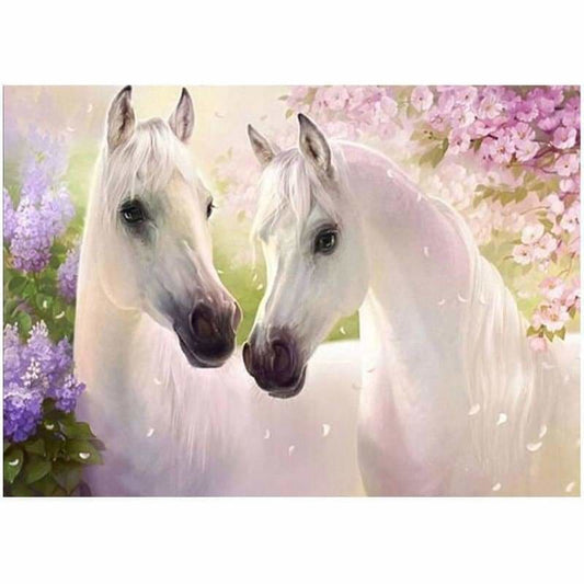 Full Drill - 5D DIY Diamond Painting Kits Animal White Horses - NEEDLEWORK KITS
