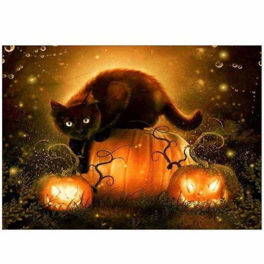 Full Drill - 5D DIY Diamond Painting Kits Halloween Style CatPumpkin Lamp - NEEDLEWORK KITS