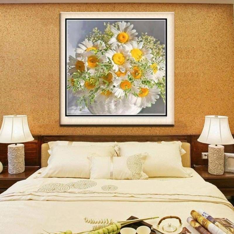 New Hot Sale Cherap Decor White Yellow Flower Full Drill - 