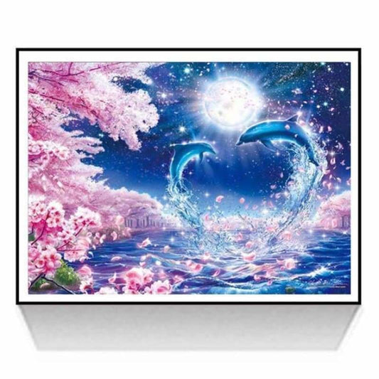 Full Drill - 5D DIY Diamond Painting Kits Artistic Moon Loving Dolphin - NEEDLEWORK KITS