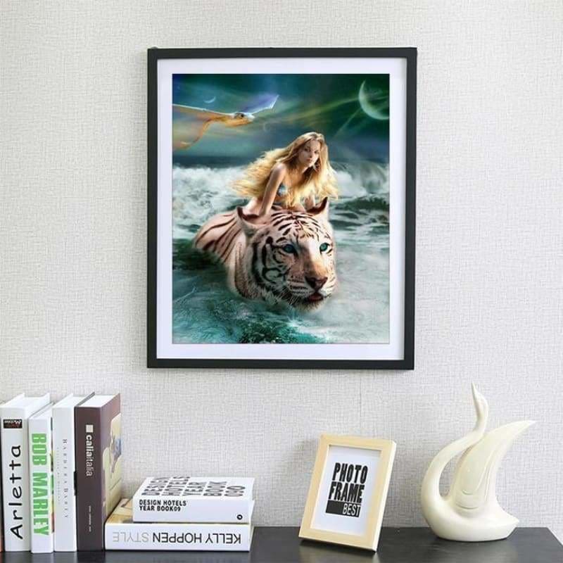 Full Drill - 5D DIY Diamond Painting Kits Beauty And Animal Tiger Swimming in the Sea - NEEDLEWORK KITS