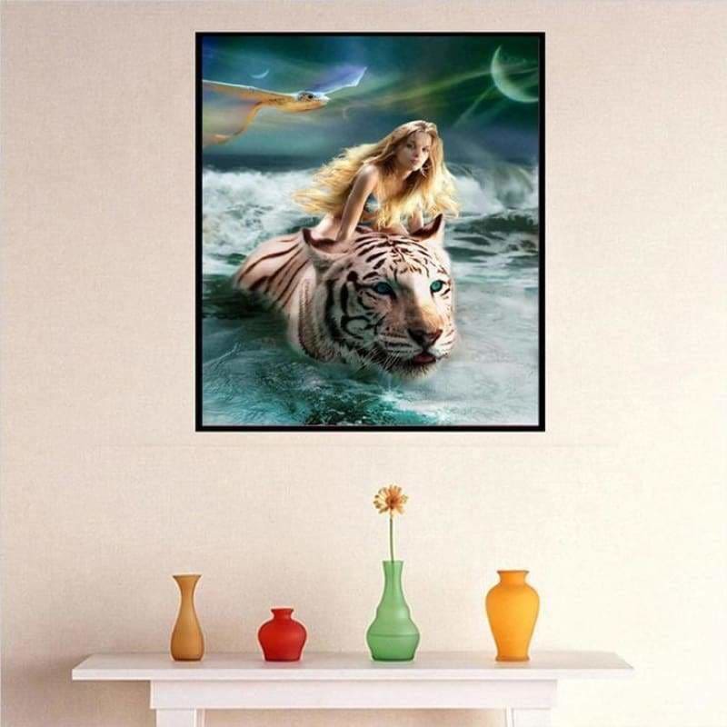 Full Drill - 5D DIY Diamond Painting Kits Beauty And Animal Tiger Swimming in the Sea - NEEDLEWORK KITS