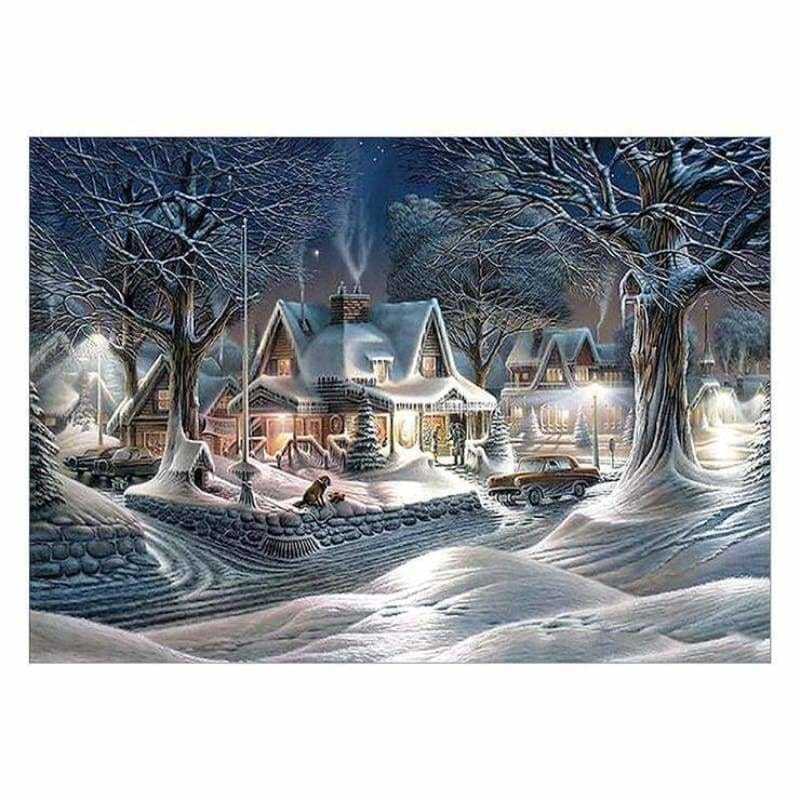 Full Drill - 5D DIY Diamond Painting Kits Winter Landscape Village Cottage - NEEDLEWORK KITS