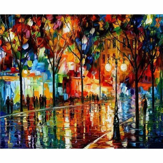 Oil Painting Style Night Street Pattern Full Drill - 5D Diy 