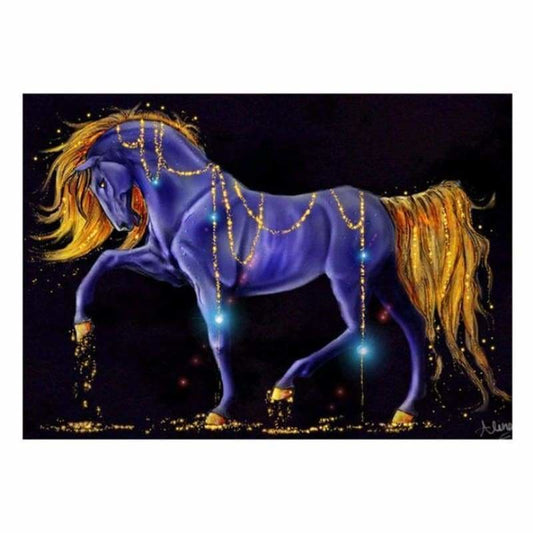 Full Drill - 5D Diamond Painting Kits Fantasy Blue and Gold Walking Horse - NEEDLEWORK KITS