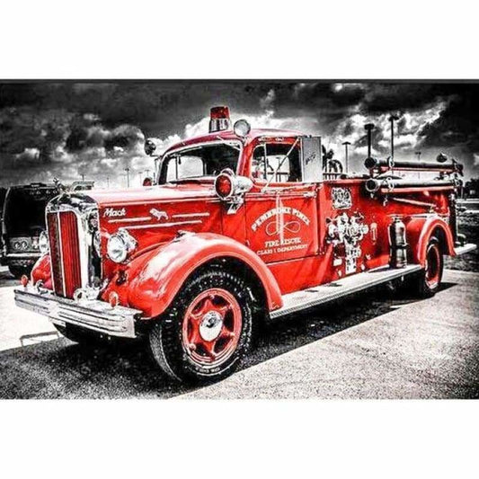 Popular Red Fire Truck Full Drill - 5D Diy Diamond Painting