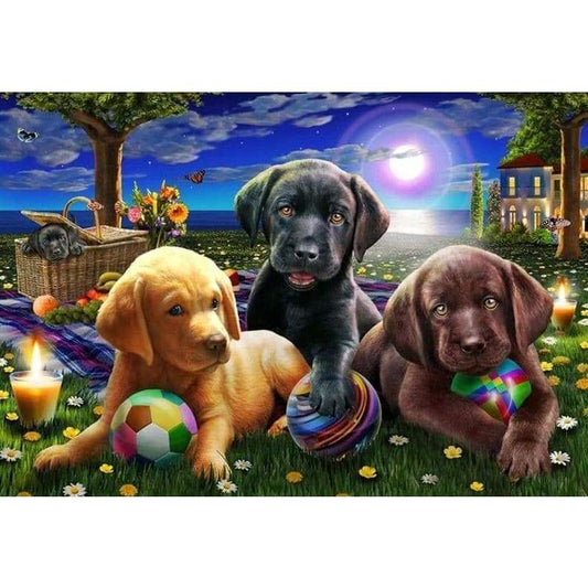 Puppies in the Park - Full Drill Diamond Painting - Special