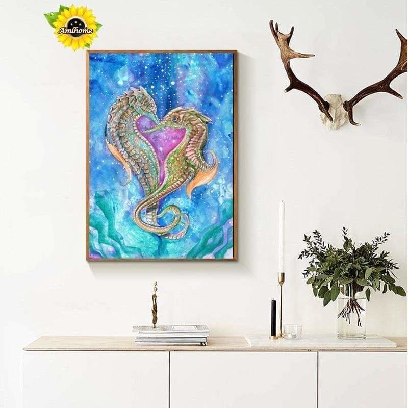 Full Drill - 5D DIY Diamond Painting Kits Visional Loving Seahorse - NEEDLEWORK KITS