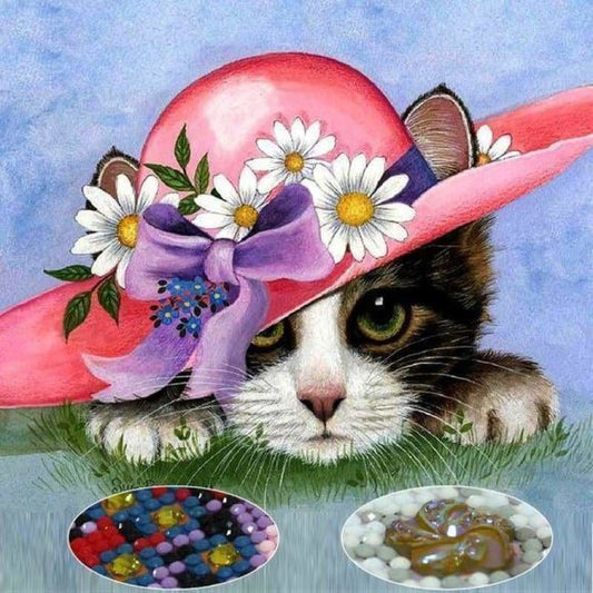 Full Drill - 5D DIY Diamond Painting Kits Lovely Cat With Hat - NEEDLEWORK KITS